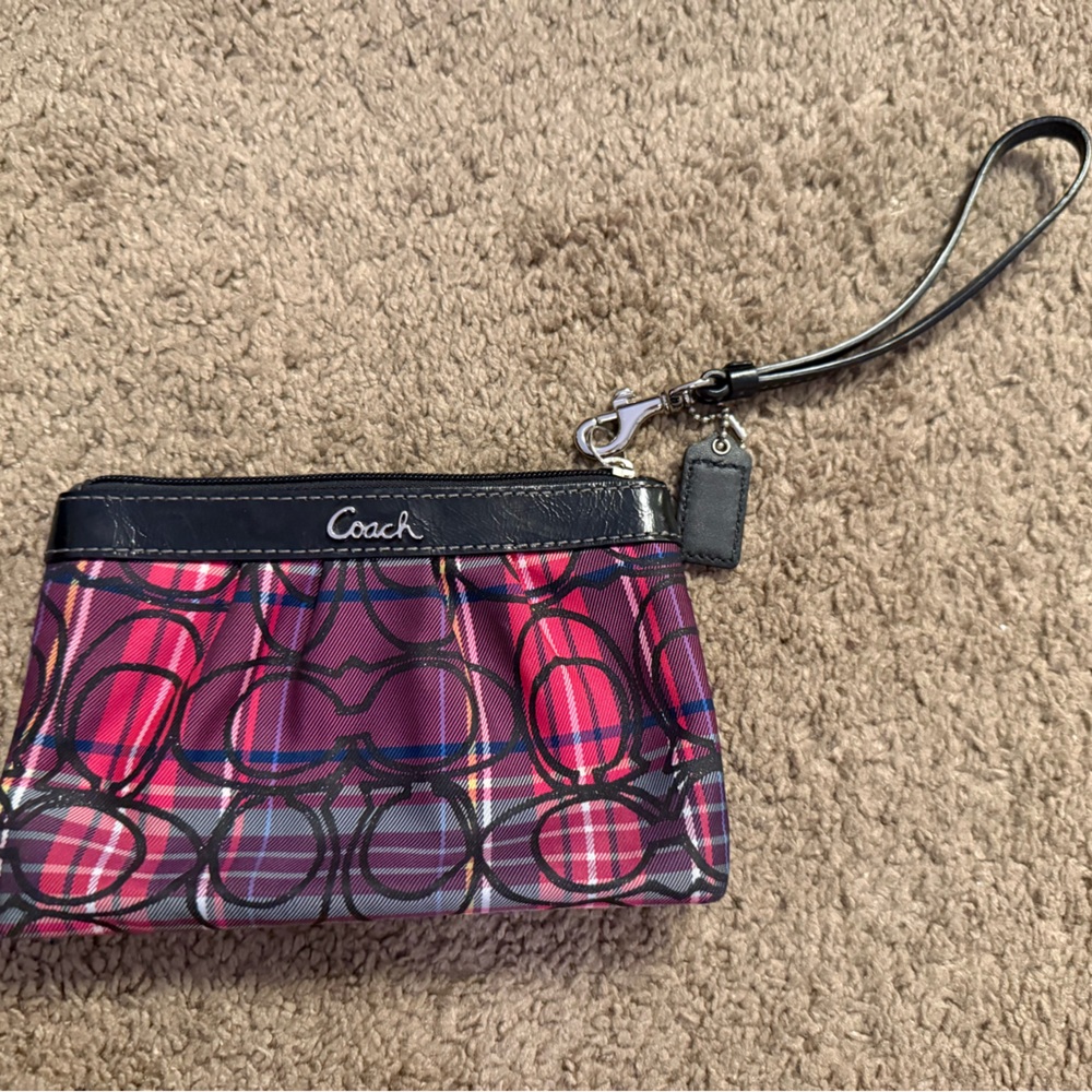 Coach Pink and Black Plaid Wristlet